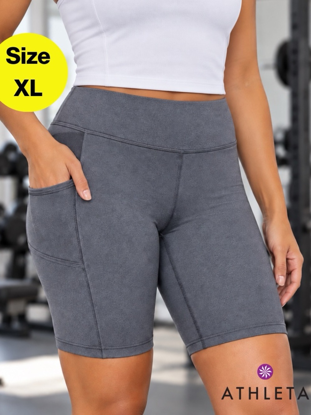 ATHLETA 🩶 “Salutation Stash Pocket 5” Biker Shorts” (Women’s X-Large)